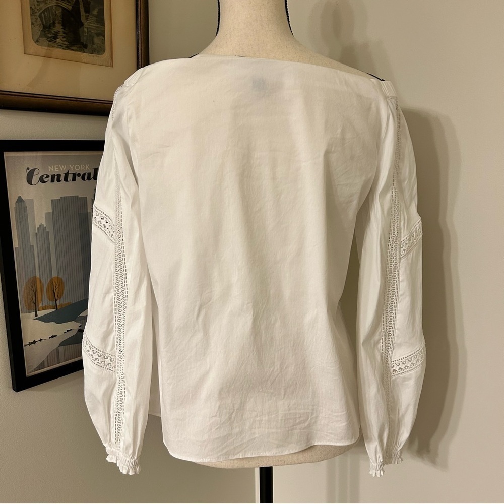 White House Black Market White Blouse with Eyelet Puff Sleeves - Picture 3 of 7